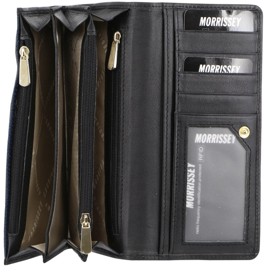 Morrissey Italian Structured Leather Flap Over Ladies Wallet - Navy