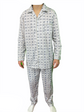 Mens Cotton Pajamas Pyjamas PJs Long Sleeve Shirt Tops + Pants Set Sleepwear - White/Blue - L