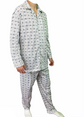 Mens Cotton Pajamas Pyjamas PJs Long Sleeve Shirt Tops + Pants Set Sleepwear - White/Blue - S