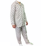 Mens Cotton Pajamas Pyjamas PJs Long Sleeve Shirt Tops + Pants Set Sleepwear - White/Brown - L