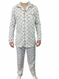 Mens Cotton Pajamas Pyjamas PJs Long Sleeve Shirt Tops + Pants Set Sleepwear - White/Brown - XL