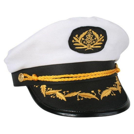 Captain Hat Adult Party Costume Skipper Sailor Ship Captain Cap - White/Black