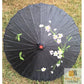 PARASOL UMBRELLA Chinese Japanese Bamboo Flower Pattern Fabric 80cm Diameter - Black