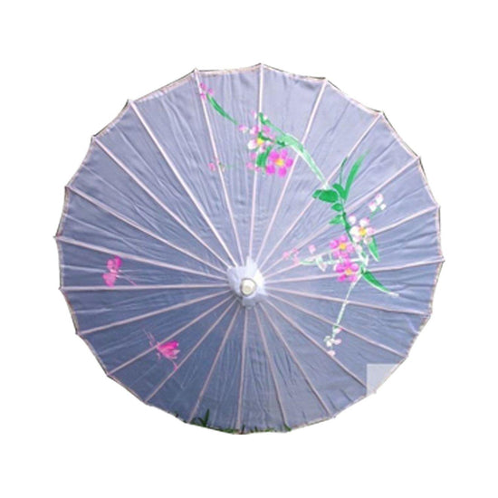 PARASOL UMBRELLA Chinese Japanese Bamboo Flower Pattern Fabric 80cm Diameter - White