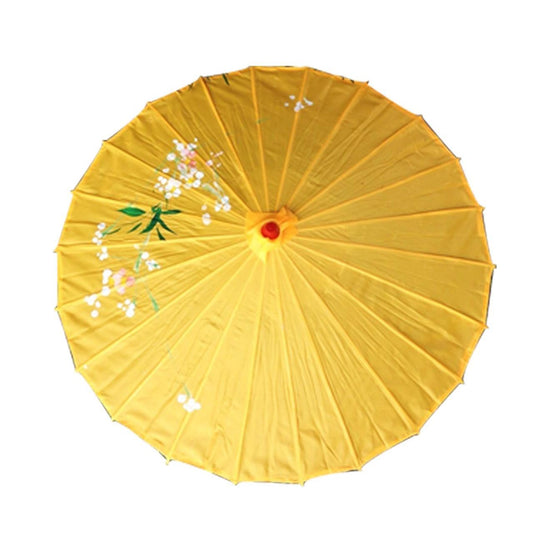 PARASOL UMBRELLA Chinese Japanese Bamboo Flower Pattern Fabric 80cm Diameter - Yellow