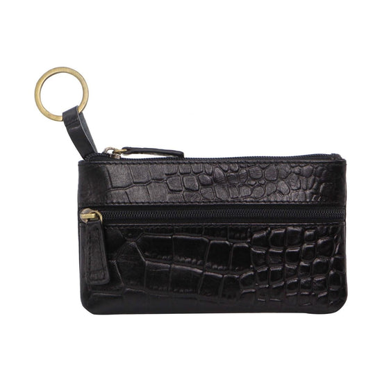 Pierre Cardin Ladies Womens Genuine Leather RFID Coin Purse Wallet - Black (Croc)