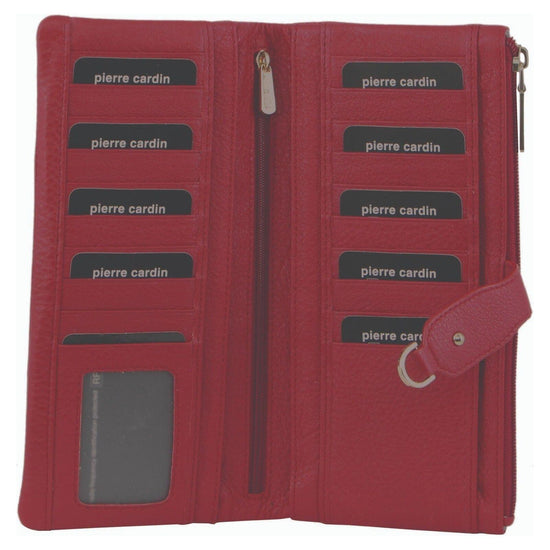 Pierre Cardin Womens RFID Italian Leather Wallet Purse Credit Card Holder - Red