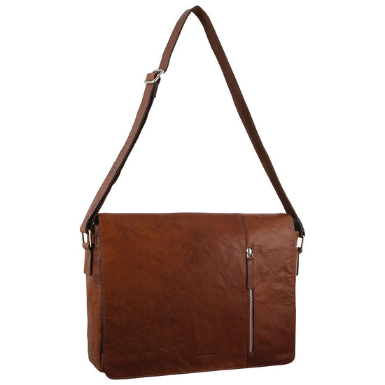 Pierre Cardin Rustic Leather Bag Computer Messenger Business Travel - Chestnut