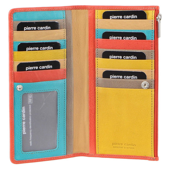 PIERRE CARDIN ITALIAN GENUINE LEATHER LADIES WALLET- TURQUOISE/ORANGE