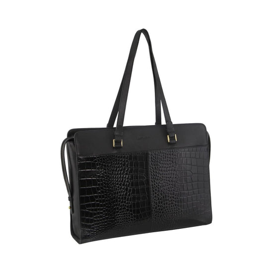 Pierre Cardin Unisex Croc-Embossed Leather Business Computer Bag - Black