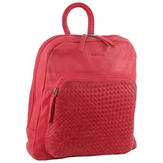 Pierre Cardin Womens Woven Soft Leather Backpack Bag Travel Designer - Red