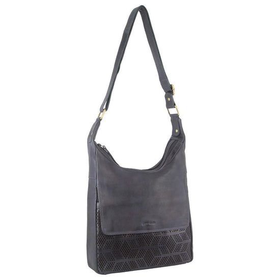 Pierre Cardin Womens Large Leather Multi Zip Perforated Cross-Body Bag - Teal
