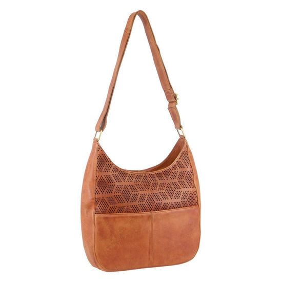 Pierre Cardin Womens Leather Perforated Cross-Body Bag - Cognac