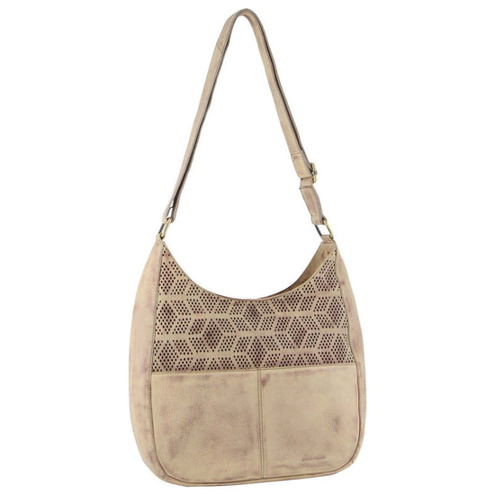 Pierre Cardin Womens Italian Leather Bag Perforated Cross Body Travel - Latte