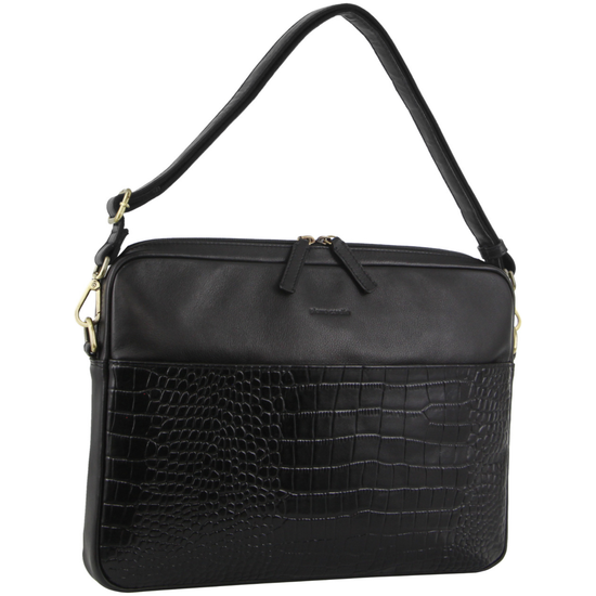 Pierre Cardin Croc-Embossed Leather Business Computer Laptop Bag - Black