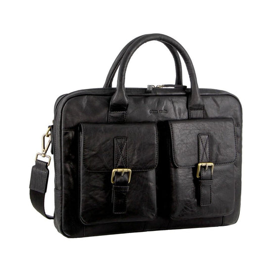 Pierre Cardin Leather Multi-Compartment Business Laptop Bag - Black