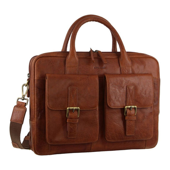 Pierre Cardin Leather Multi-Compartment Business Laptop Bag - Tan