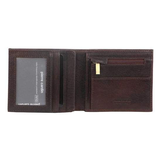 Pierre Cardin Mens Wallet Tri Fold Leather w/ RFID Protection - Chocolate