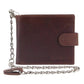 Pierre Cardin Zip Around Mens Leather Wallet with Chain in Chestnut