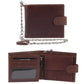 Pierre Cardin Zip Around Mens Leather Wallet with Chain in Chestnut