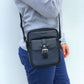 Pierre Cardin Pebbled Leather Organizer Bag Cross Body - Black/Navy