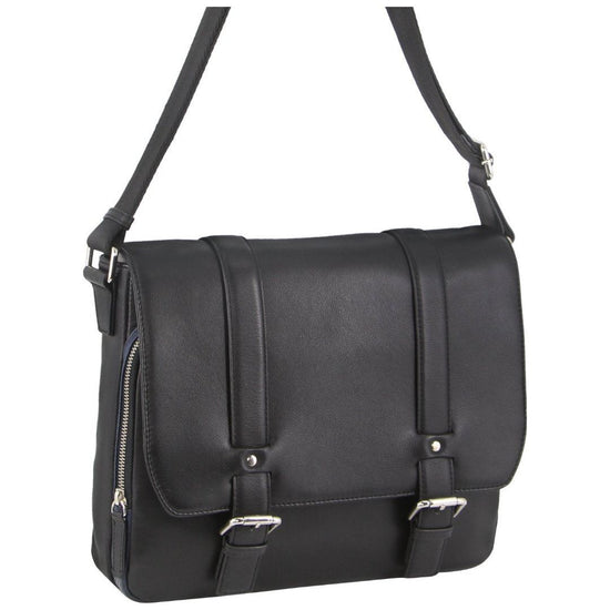 Pierre Cardin Pebbled Leather Computer Laptop Bag Overnight Satchel - Black