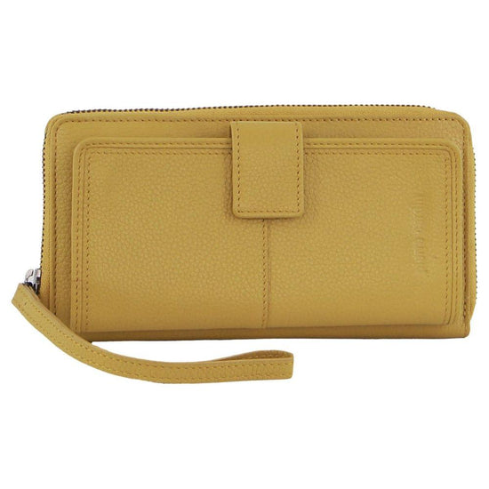 Pierre Cardin Womens Leather Zip Around Wallet w/ Wristlet in Zinc Yellow