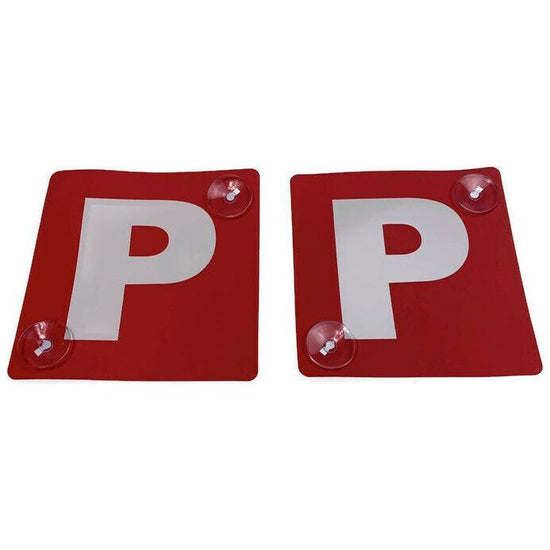 2x RED P PLATES Stay-Put Suction Disks Probationary Car Window Signs NSW