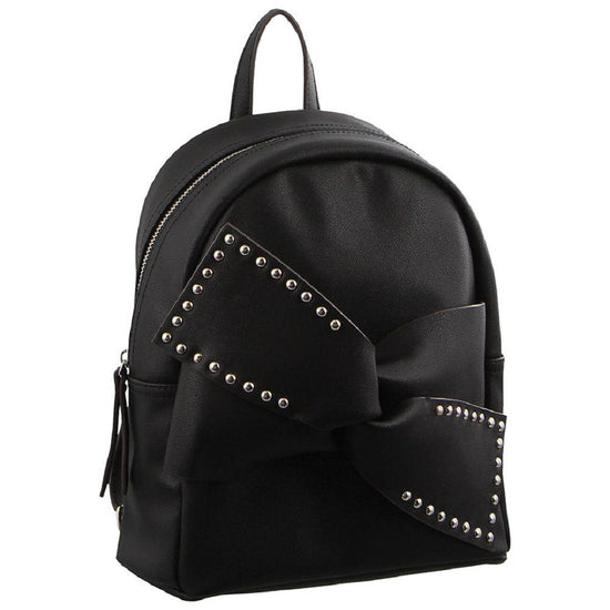 Milleni Black Leather Look Backpack Bag with Bow Detail