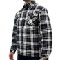 Mens QUILTED FLANNELETTE SHIRT 100% COTTON Flannel Jacket Padded Long Sleeve - Black/Charcoal/White (Quilted) - S