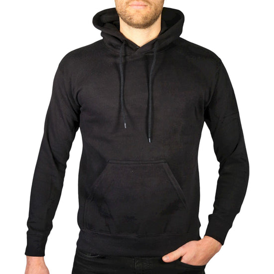 Adult Mens 100% Cotton Fleece Hoodie Jumper Pullover Sweater Warm Sweatshirt - Black - L