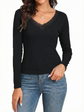 Womens Thermal Cotton Long Sleeve Spencer Tops Long Sleeve Underwear in Black - 18-20