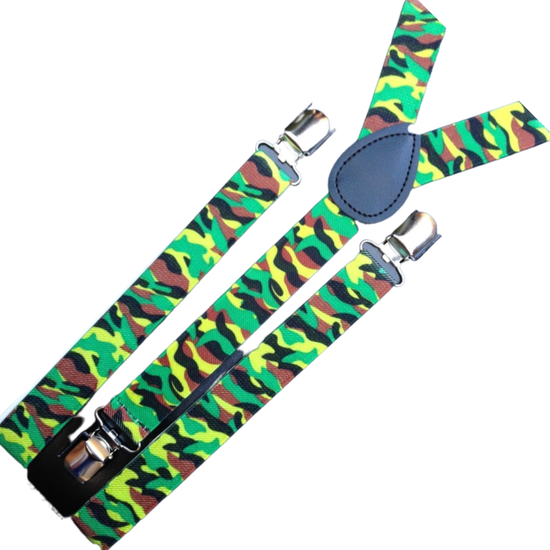 Mens Suspenders Braces Adjustable Strong Clip On Elastic Formal Wedding Slim - Army Camouflage 2