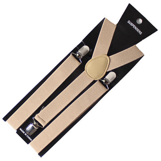 Mens Suspenders Braces Adjustable Strong Clip On Elastic Formal Wedding Slim - Beige