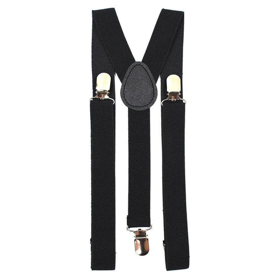 Mens Suspenders Braces Adjustable Strong Clip On Elastic Formal Wedding Slim - Black