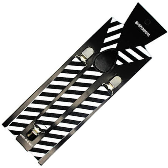 Mens Suspenders Braces Adjustable Strong Clip On Elastic Formal Wedding Slim - Black/White Diagonal Stripes