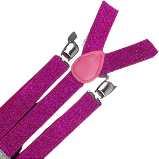 Mens Suspenders Braces Adjustable Strong Clip On Elastic Formal Wedding Slim - Hot Pink (Glitter)