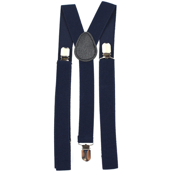 Mens Suspenders Braces Adjustable Strong Clip On Elastic Formal Wedding Slim - Navy Blue