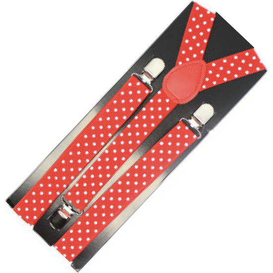 Mens Suspenders Braces Adjustable Strong Clip On Elastic Formal Wedding Slim - Red with White Polka Dot