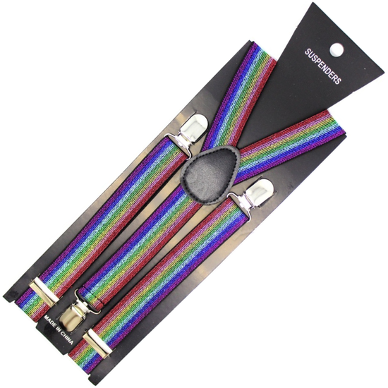 Mens Suspenders Braces Adjustable Strong Clip On Elastic Formal Wedding Slim - Rainbow (Glitter)