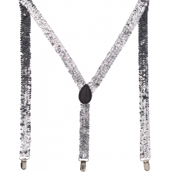 Mens Suspenders Braces Adjustable Strong Clip On Elastic Formal Wedding Slim - Silver (Sequin)