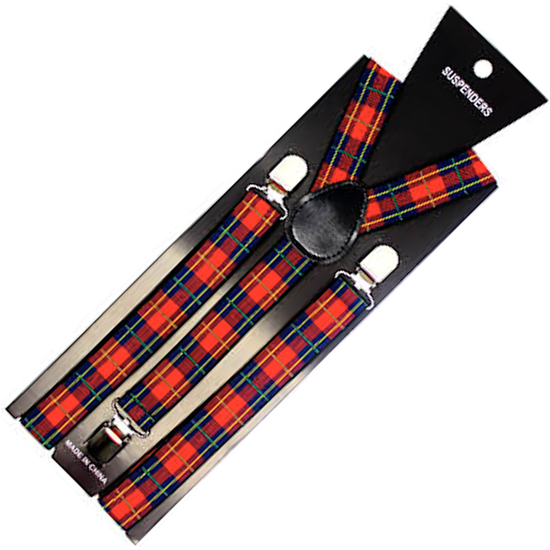 Mens Suspenders Braces Adjustable Strong Clip On Elastic Formal Wedding Slim - Tartan 1