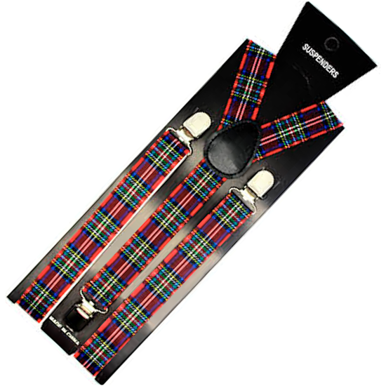 Mens Suspenders Braces Adjustable Strong Clip On Elastic Formal Wedding Slim - Tartan 2