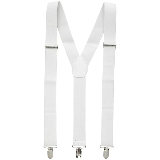 Mens Suspenders Braces Adjustable Strong Clip On Elastic Formal Wedding Slim - White