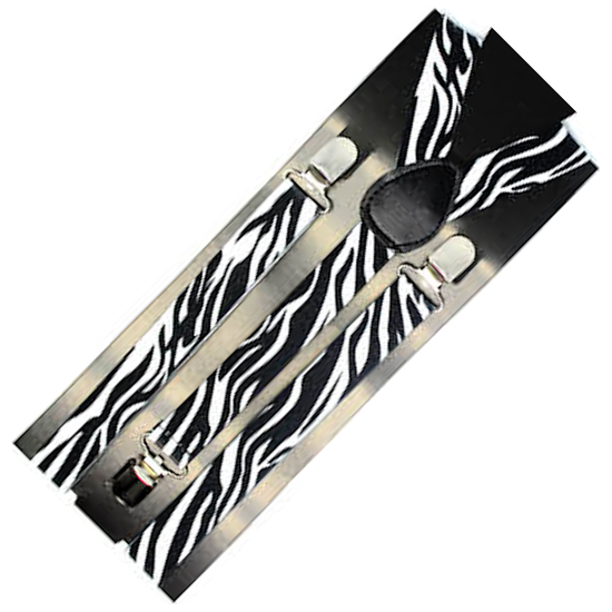 Mens Suspenders Braces Adjustable Strong Clip On Elastic Formal Wedding Slim - Zebra