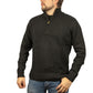 100% SHETLAND RAGG WOOL Half Zip Up Knit JUMPER Pullover Mens Sweater Knitted - Plain Black - 4XL