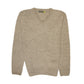 100% Shetland Ragg Wool V Neck Knit Jumper Pullover Mens Sweater Knitted - Oat Marle - L