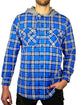 Mens Cotton Flannelette Shirt w Jersey Hood Long Sleeve Flannel - Spanish Blue - L