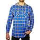 Mens Cotton Flannelette Shirt w Jersey Hood Long Sleeve Flannel - Spanish Blue - M