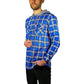 Mens Cotton Flannelette Shirt w Jersey Hood Long Sleeve Flannel - Spanish Blue - M